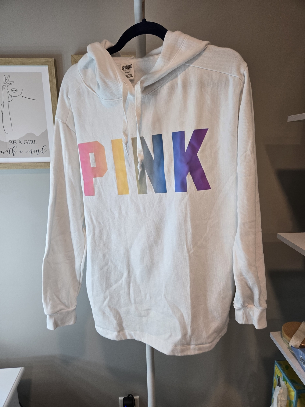 🎉Pockets!! PINK Victoria's Secret White Hoodie W/Logo